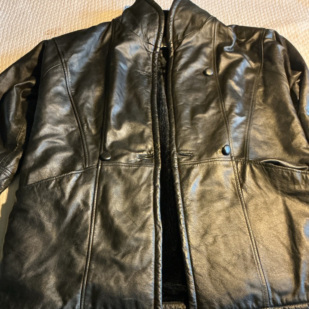 Classic Black Women's Leather Jacket with Snap Front
